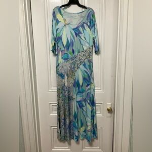 Soft Surroundings  Stella Dress Watercolor Floral Resort maxi  Sz xl